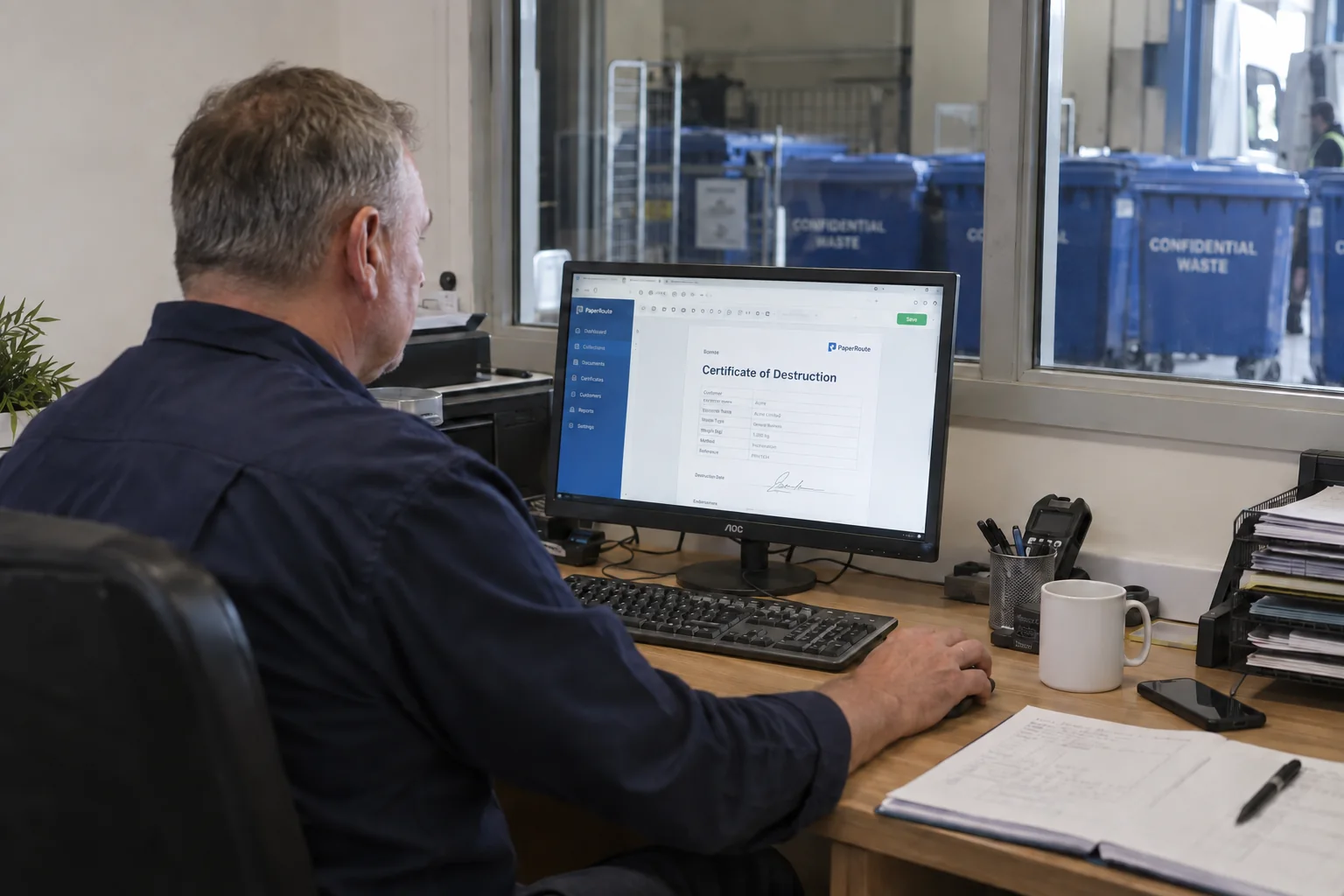PaperRoute Certificate of Destruction template editor for confidential waste services