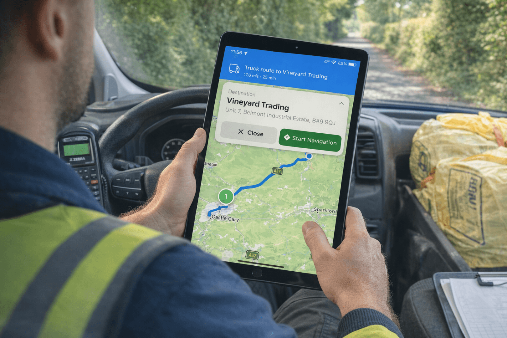 Real-time GPS fleet tracking software for waste collection showing driver location and route progress on PaperRoute dashboard