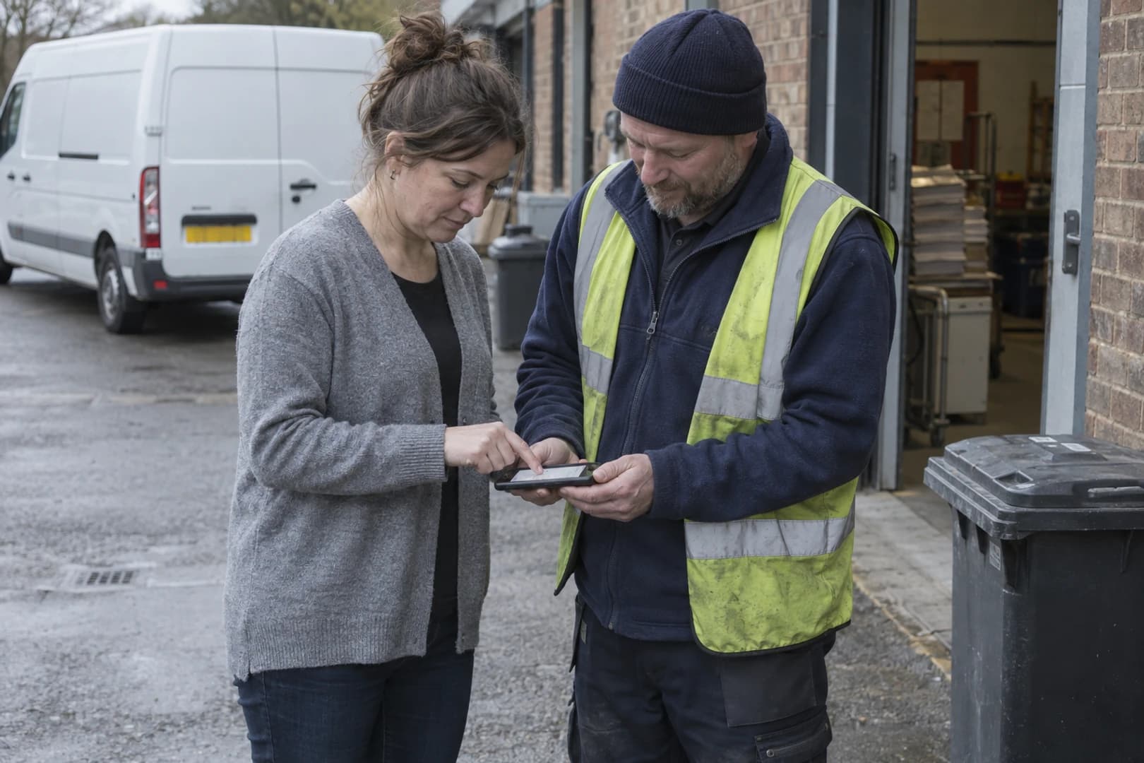 Digital waste transfer note software showing customer e-signature capture on PaperRoute with EWC codes and hazardous waste indicators